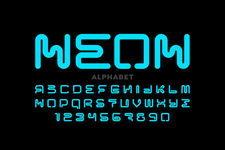 Neon style font, typography design, alphabet letters and numbersのイラスト素材