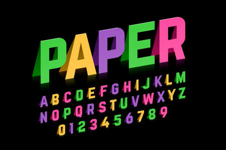 Folded paper style font design, alphabet letters and numbersのイラスト素材