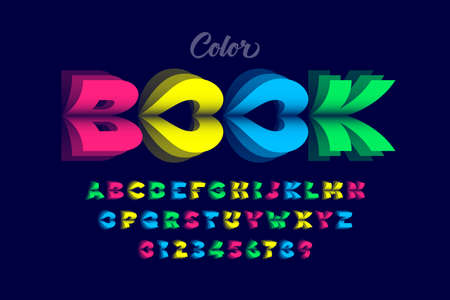 Color book pages style font, typography design, alphabet letters and numbersのイラスト素材