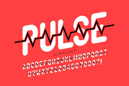 Heartbeat pulse line style font, alphabet letters and numbers vector illustrationのイラスト素材