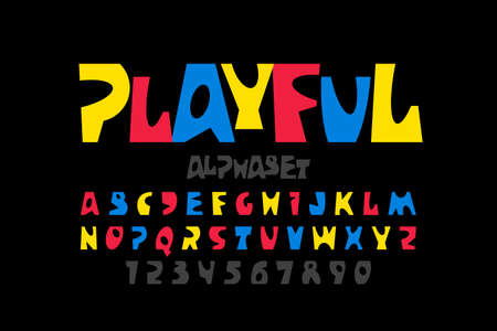 Playful style font design, colorful childish alphabet, letters and numbers vector illustrationのイラスト素材