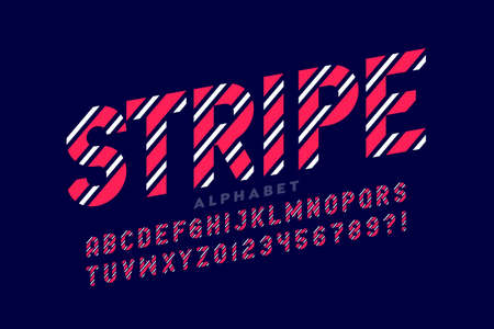 Striped style font, alphabet letters and numbers vector illustrationのイラスト素材
