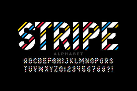 Striped style font, alphabet letters and numbers vector illustrationのイラスト素材