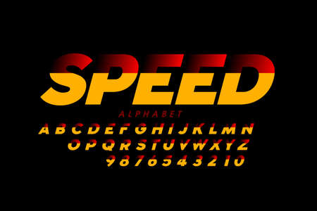 Speed style sport font, alphabet letters and numbers vector illustrationのイラスト素材