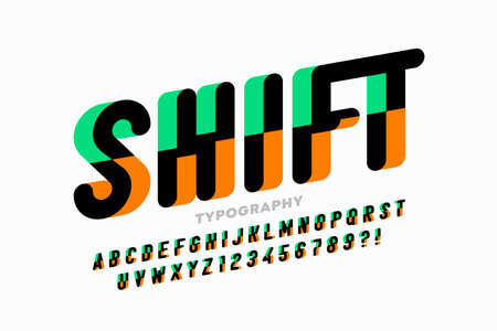 Shifted font design, alphabet letters and numbers vector illustrationのイラスト素材
