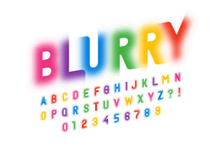 Colorful blurry style font, alphabet letters and numbers vector illustrationのイラスト素材