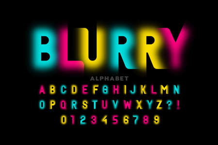 Colorful blurry style font, alphabet letters and numbers vector illustrationのイラスト素材
