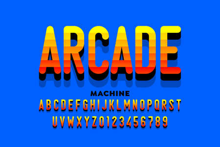Arcade machine game style font, alphabet letters and numbers vector illustrationのイラスト素材