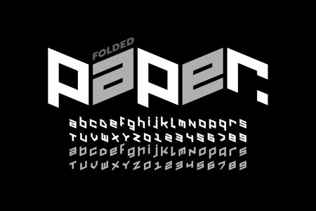 Folded paper style font design, alphabet letters and numbers vector illustrationのイラスト素材
