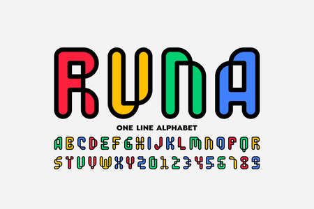 One line style font, alphabet letters and numbers vector illustrationのイラスト素材