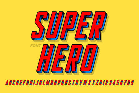 SuperÑero comics style font design, alphabet letters and numbers vector illustrationのイラスト素材