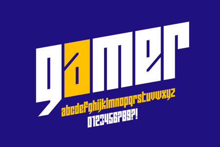 Computer game lowercase style font design, alphabet letters and numbers vector illustrationのイラスト素材