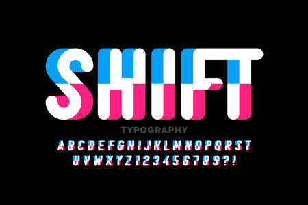 Shifted font design, alphabet letters and numbers vector illustrationのイラスト素材