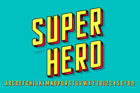 SuperÑero comics style font design, alphabet letters and numbers vector illustrationのイラスト素材