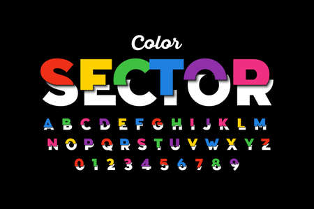 Modern colorful style sliced font alphabet, letters and numbers vector illustrationのイラスト素材