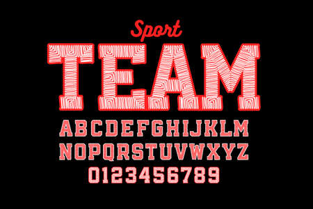 Sport style embroidered font, alphabet letters and numbers vector illustrationのイラスト素材