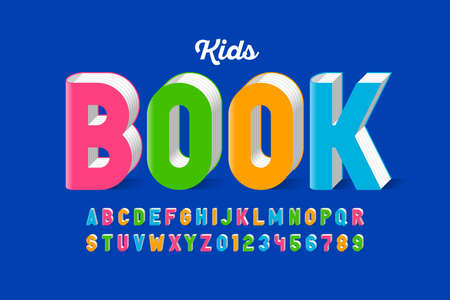 Kids book style font design, alphabet letters and numbers vector illustrationのイラスト素材