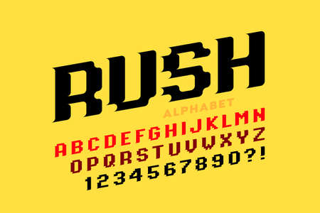 Pixel game style speed font, alphabet letters and numbers vector illustrationのイラスト素材