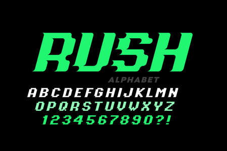 Pixel game style speed font, alphabet letters and numbers vector illustrationのイラスト素材