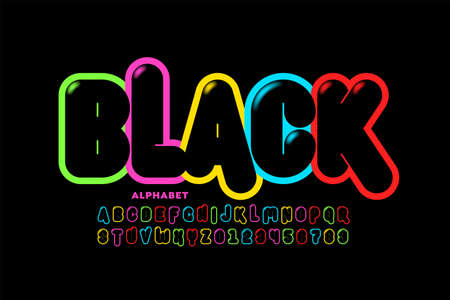 Modern vibrant black font, alphabet letters and numbers vector illustrationのイラスト素材