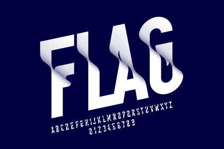 Waving flag style font, alphabet letters and numbers vector illustrationのイラスト素材