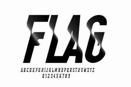 Waving flag style font, alphabet letters and numbers vector illustrationのイラスト素材