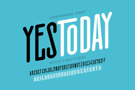 Modern condensed style font with ligatures alphabet letters and numbers vector illustrationのイラスト素材