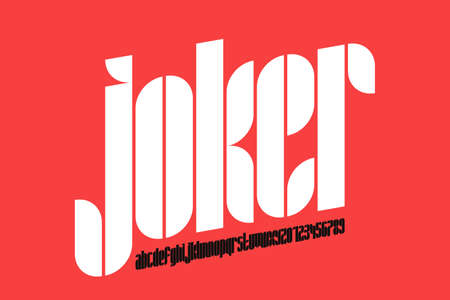 Modern lowercase condensed style font design, alphabet letters and numbers vector illustrationのイラスト素材