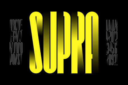 Modern condensed font with gradient elements, alphabet and numbers vector illustrationのイラスト素材