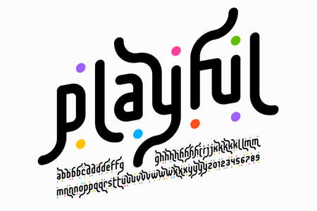 Playful style font design, alphabet letters and numbers vector illustrationのイラスト素材