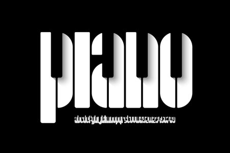 Piano style font design, music alphabet, letters and numbers vector illustrationのイラスト素材