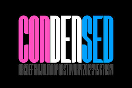 Condensed style modern font design, alphabet letters and numbers vector illustrationのイラスト素材