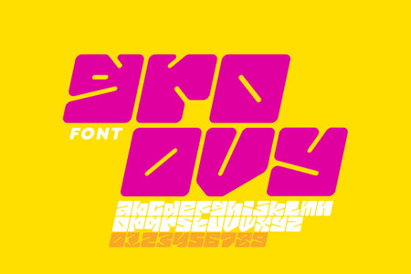 Groovy font, alphabet letters and numbers vector illustrationのイラスト素材