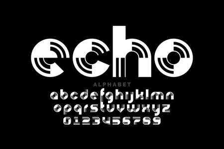 Echo style modern font design, lowercase alphabet letters and numbers vector illustrationのイラスト素材