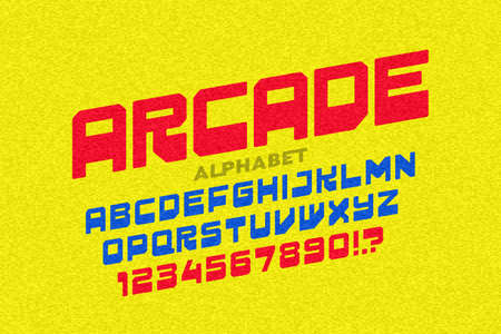 Arcade game retro style font design, alphabet letters and numbers vector illustrationのイラスト素材