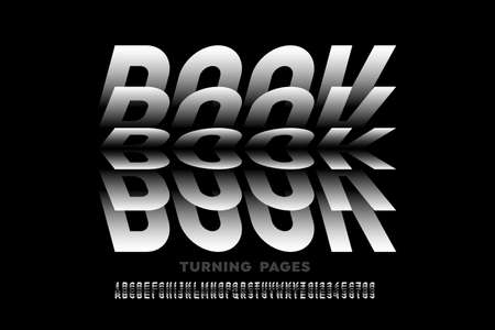 Book turning pages style font design, alphabet letters and numbers vector illustrationのイラスト素材