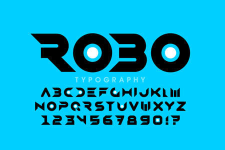 Technological minimal style font design, alphabet letters and numbers vector illustrationのイラスト素材
