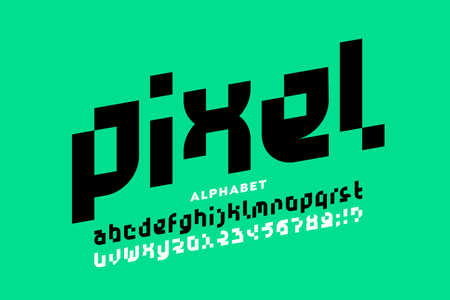 Pixel style font, alphabet letters and numbers vector illustrationのイラスト素材