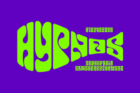 Psychedelic, hypnosis style font design, 1960s alphabet letters and numbers vector illustrationのイラスト素材