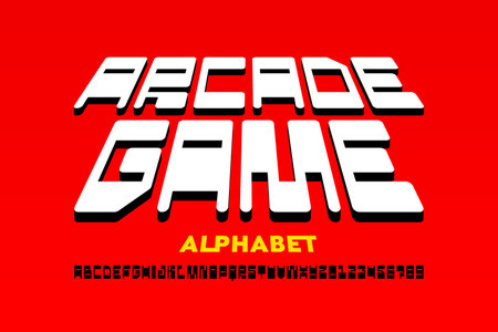 Arcade game retro style font design, alphabet letters and numbers vector illustrationのイラスト素材