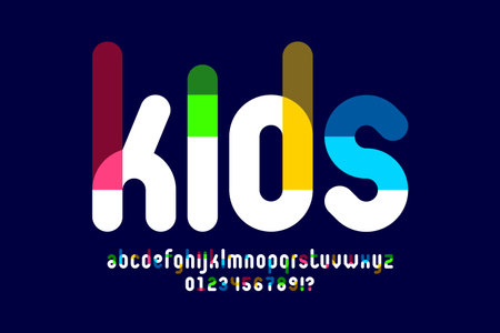 Kids, colorful style font, alphabet letters and numbers vector illustrationのイラスト素材