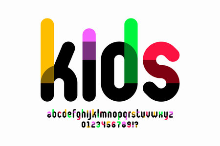 Kids, colorful style font, alphabet letters and numbers vector illustrationのイラスト素材