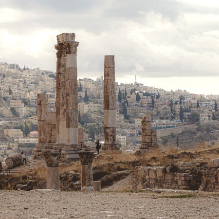 The Amman Citadel, Amman Hercules temple, Road, fine artのeditorial素材