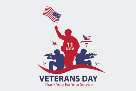 Veterans day vector illustration with a silhouette of a soldier holding an american flagのイラスト素材