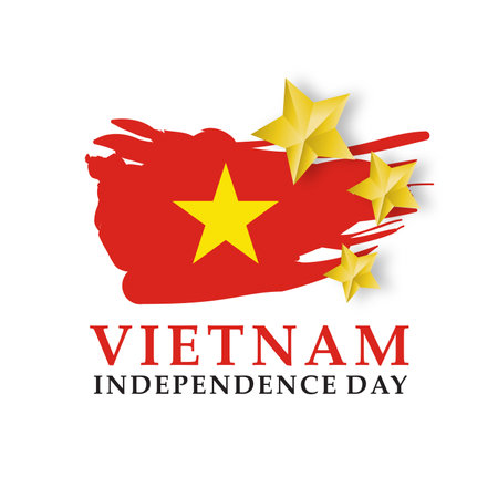 Vietnam Independence Day greeting card with flag and stars. Vector illustration.のイラスト素材