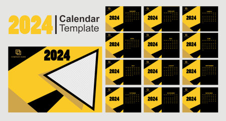 2024 desk calendar template ready printableのイラスト素材