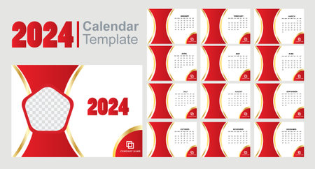 2024 desk calendar template ready printableのイラスト素材