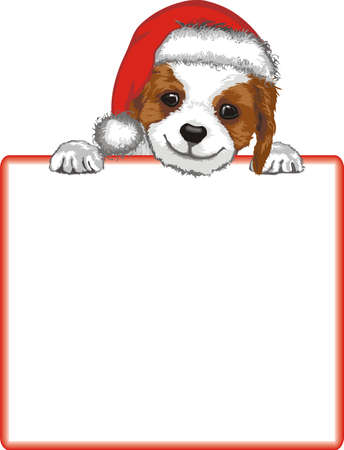 Dog holding blank paper for Christmas messageのイラスト素材