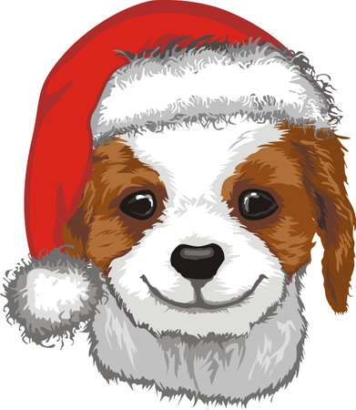 Cute Puppy wearing Santa Hat and celebrating christmasのイラスト素材