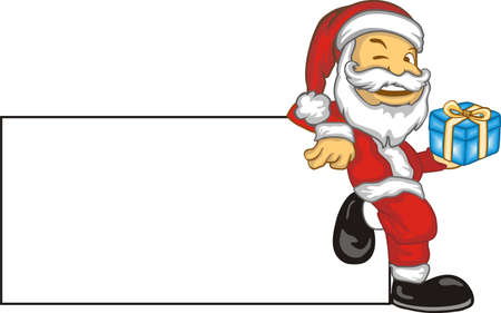 santa claus with billboard and giftのイラスト素材